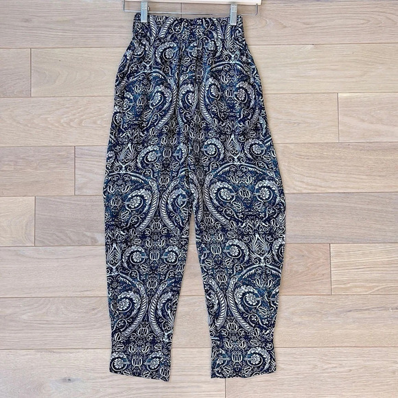Maria Cher Silk Paisley Jogger Pants Teal XS Boho Festival Chic Contemporary - Picture 1 of 4